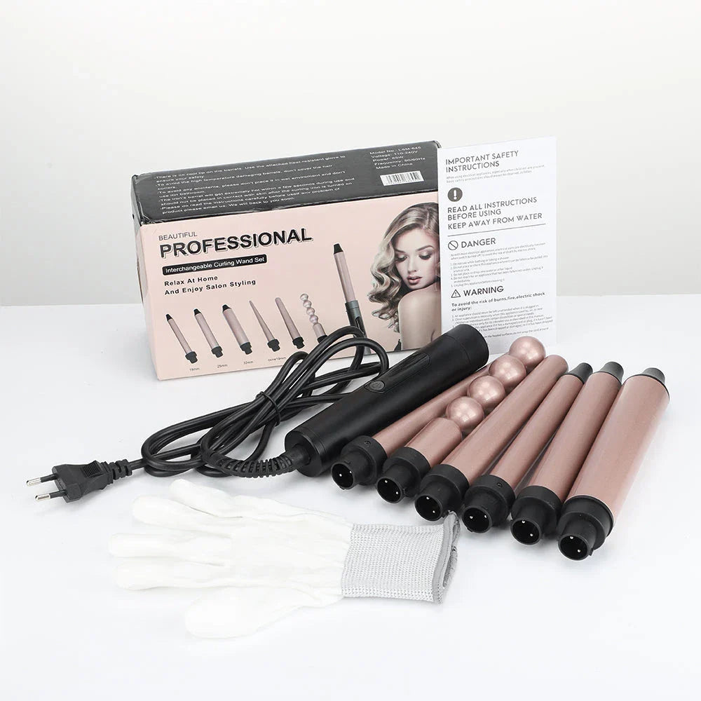 Premium 6-in-1 Fast Heating Hair Waver Iron with Automatic Temperature Control for Salon-Quality Curls at Home
