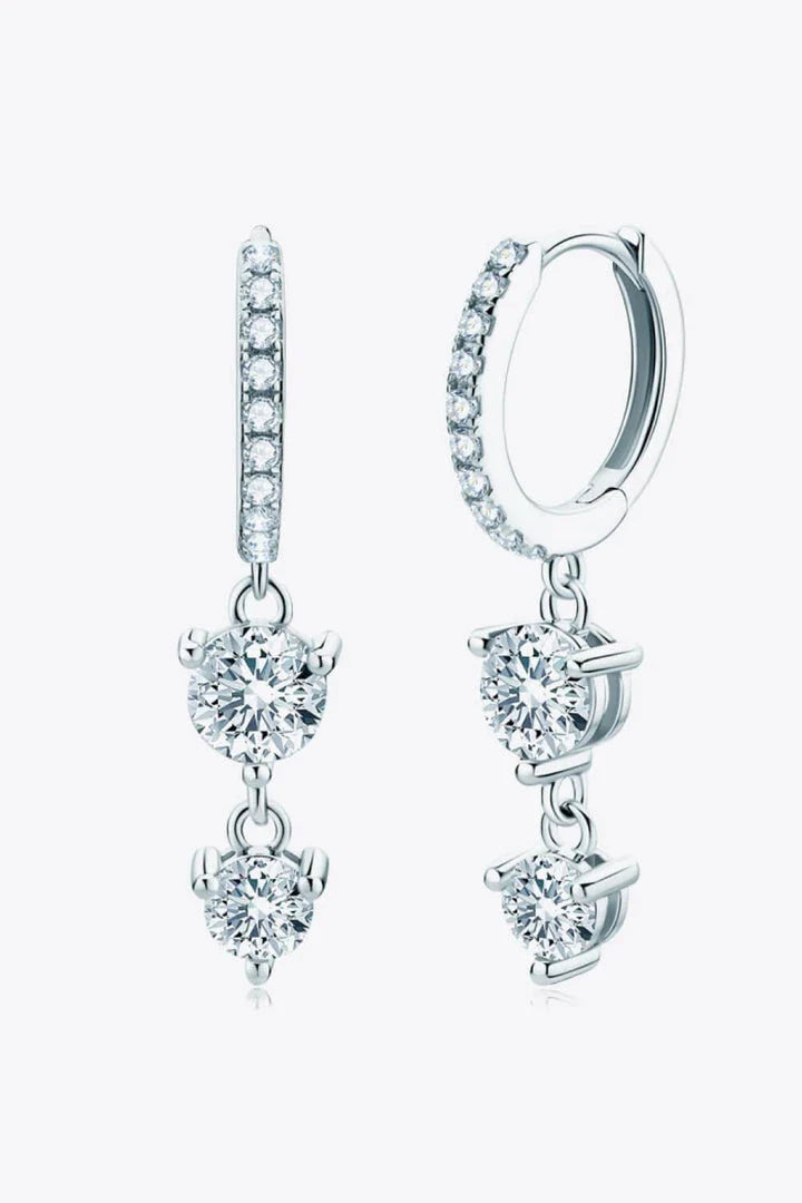 Elegant Moissanite Drop Earrings in Refined Sterling Silver with Platinum and 18k Gold Plating