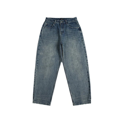 Autumn New Retro Loose Jeans in dark blue colour with straight-leg silhouette and premium cotton fabric