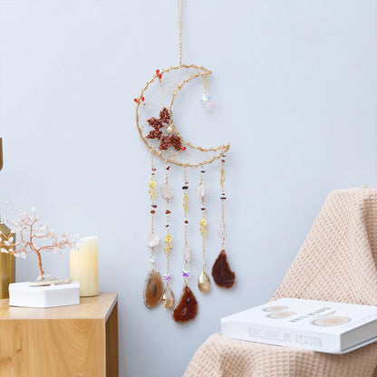 Mesmerising Moon Agate Crystal Pendant Dream Catcher with a stunning array of colourful agate crystals