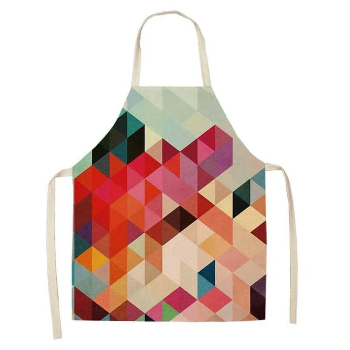 Geometric printed kitchen apron in a stylish design for discerning home chefs in the UK