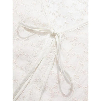 Elegant Summer Lace Jacket for Women - Vintage-inspired style with floral and lace design, puff sleeves, and wide-waisted cut for a flattering silhouette.
