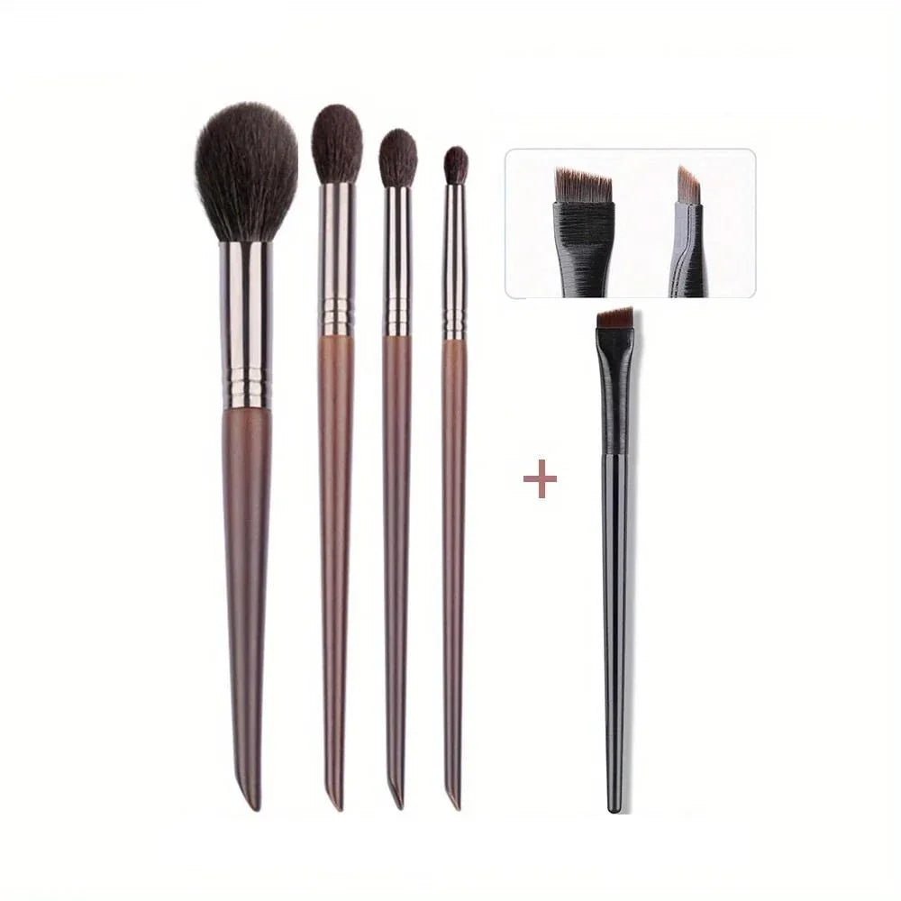 Premium 5-Piece Goat Hair Makeup Brush Set for Flawless Makeup Application