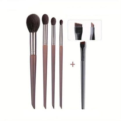 Premium 5-Piece Goat Hair Makeup Brush Set for Flawless Makeup Application