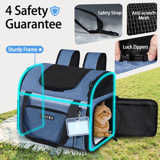 Airline-approved pet backpack carrier with breathable mesh windows, lockable zippers, and ergonomic design for comfortable pet travel