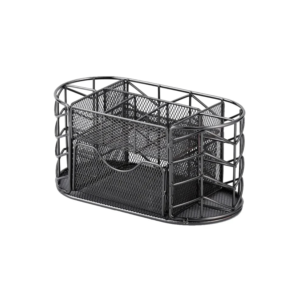Premium metal mesh desktop organiser with multiple compartments and a sleek, modern design