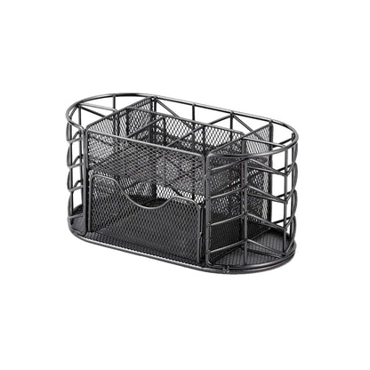 Premium metal mesh desktop organiser with multiple compartments and a sleek, modern design