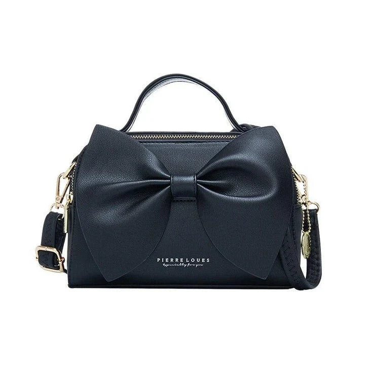 Elegant brown Korean-inspired bow shoulder bag with adjustable strap and roomy interior