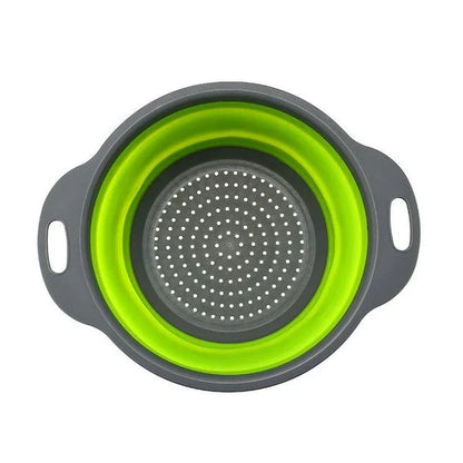 A vibrant, colourful folding colander made with durable food-grade materials for efficient straining and compact storage in the kitchen.