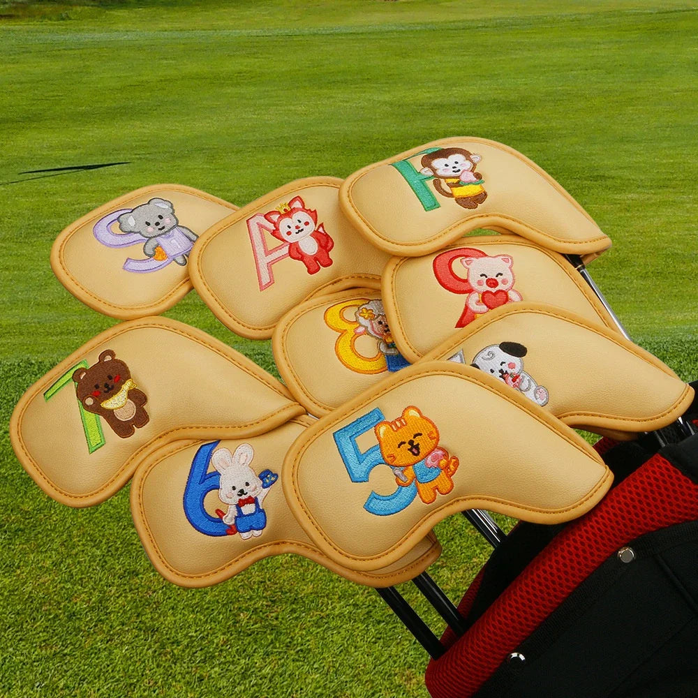 Premium printed golf iron covers in a variety of vibrant colours, designed to protect clubs and showcase personal style