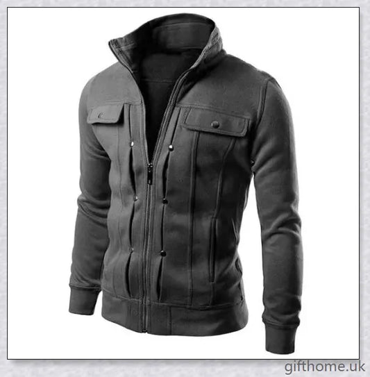 A stylish cardigan jacket made of a blend of polyester and cotton, offering a comfortable and versatile design for everyday wear.