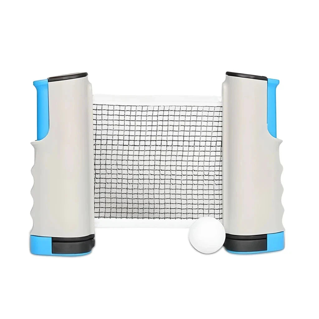 Compact retractable table tennis net that can be set up on any table for instant ping pong action