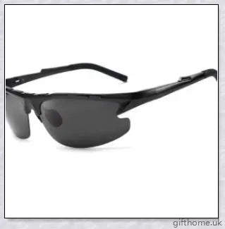 Pair of premium aluminium-magnesium polarised driving sunglasses in black, silver, and gold colours