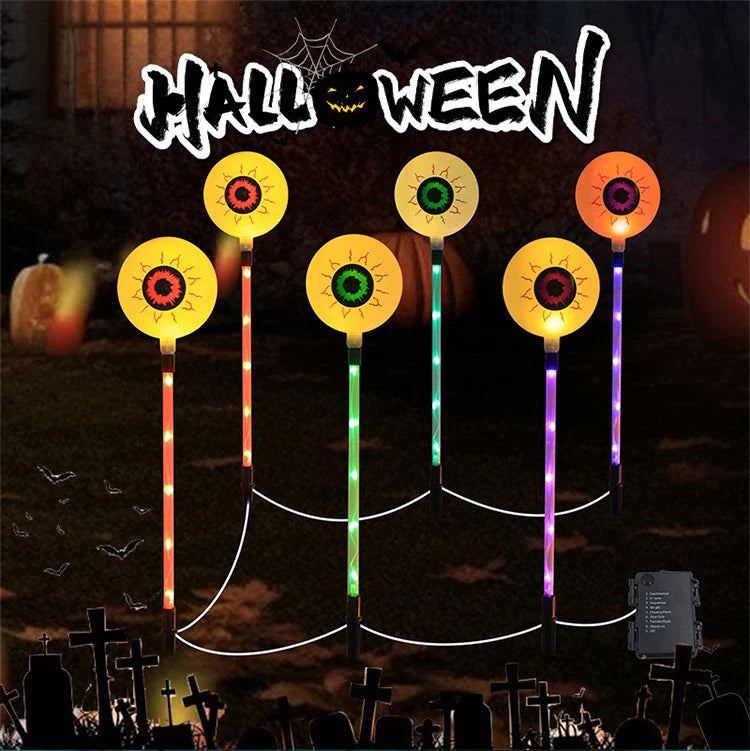 Colourful solar-powered Halloween eyeball garden lamp with weatherproof design