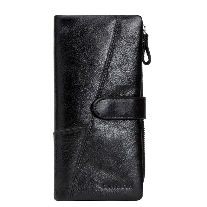 Premium genuine leather wallet with intricate stitching detail, designed for organised and stylish everyday carry