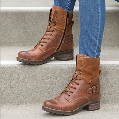 Stylish Martin boots with chic belt buckle accent, made with durable artificial PU upper and rubber sole for comfort and versatility.