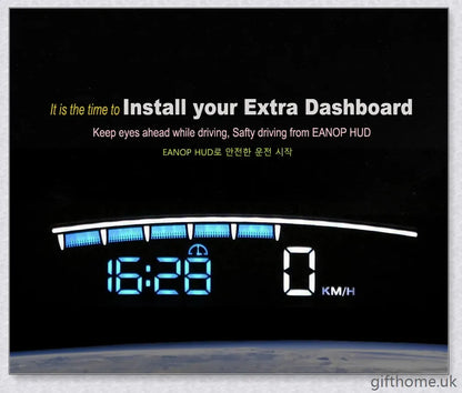 Premium windscreen-mounted car speed projector with bright, clear display reflecting on the windscreen