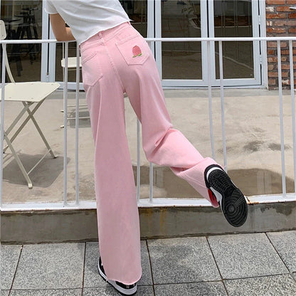 Premium cotton denim high-waist wide-leg trousers in a flattering, figure-hugging silhouette