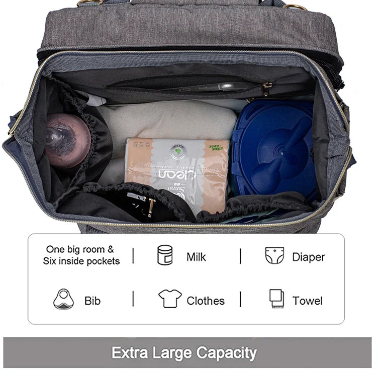 Premium Oxford cloth Mother and Baby Backpack with spacious storage, organisation pouches, and comfortable padded straps for hands-free carrying