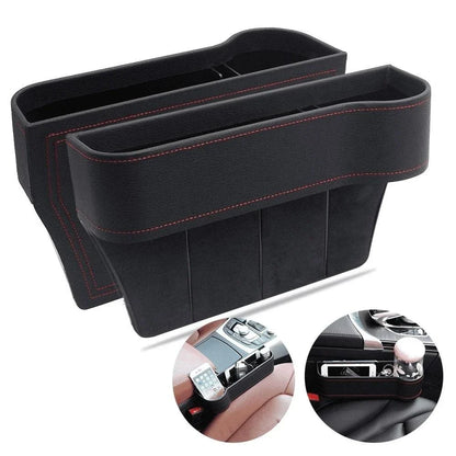 Dual Car Seat Organiser Set with various compartments and storage spaces for keeping car essentials organised