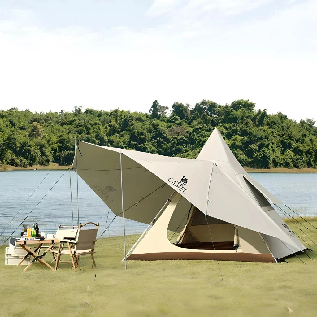 Premium 6-8 person family camping tent with durable 600D Oxford fabric, reflective mylar lining, and UPF50+ sun protection for exceptional weatherproofing and comfort.