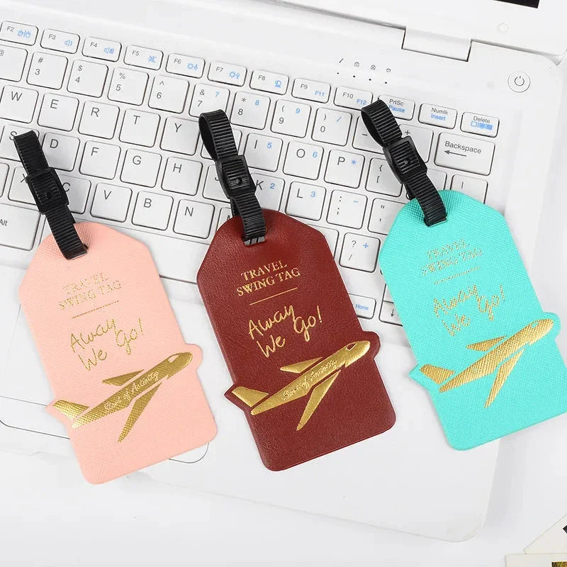 Premium PU leather luggage tag with elegant design and secure strap for UK travellers
