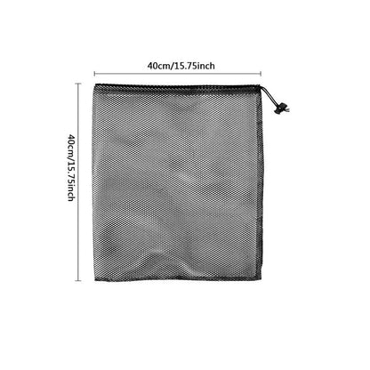 Multipurpose nylon mesh drawstring storage bag in two sizes for organising sports gear, laundry, and more