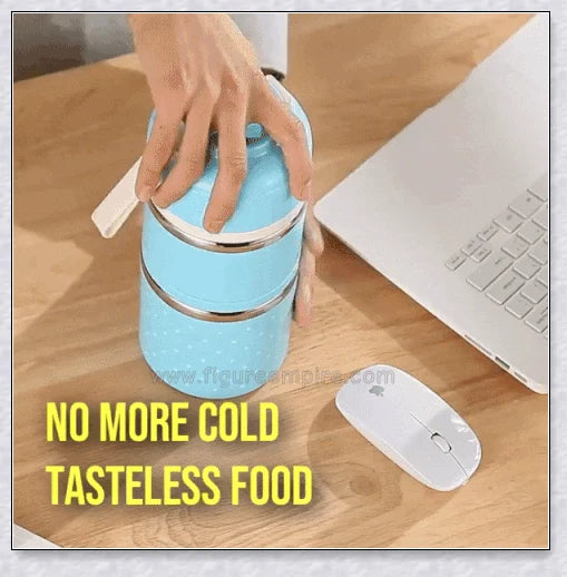 Insulated Hot Food Thermos Lunchbox Tower with multi-layer design and choice of green, pink, blue, or gray colour