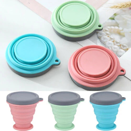 Portable Silicone Telescopic Foldable Drink Folding Cup in Blue Colour