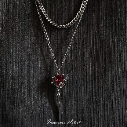 Premium Vampire Sceptre Necklace with Alloy and Semi-Precious Stones, Adjustable Chain for Customised Fit, Gothic Charm and Macabre Style