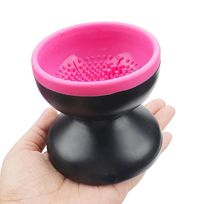 Electric USB makeup brush cleaner and dryer with silicone collar and automatic spinning action for thorough cleaning and drying of makeup brushes