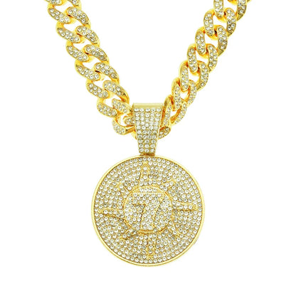Elegant diamond-encrusted digital round pendant necklace for men, featuring an adjustable chain and premium alloy construction