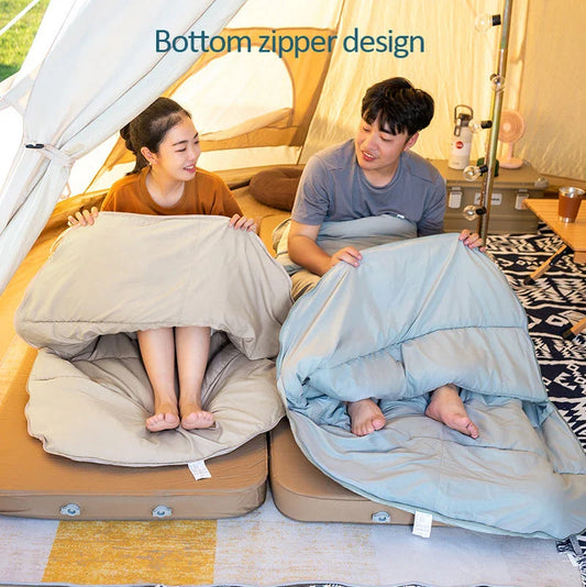 Premium 3-season sleeping bag with spacious design, warm yet breathable fabric, and removable liner for easy cleaning