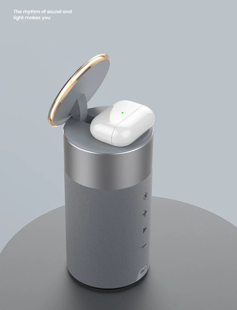 Premium 3-in-1 Wireless Charging Hub with Bluetooth Speaker and Touch Lamp for Home and Office Use