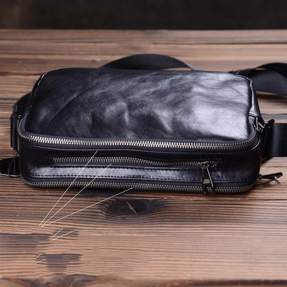 Handmade premium leather shoulder bag for men, featuring a cross-body design and retro-inspired style