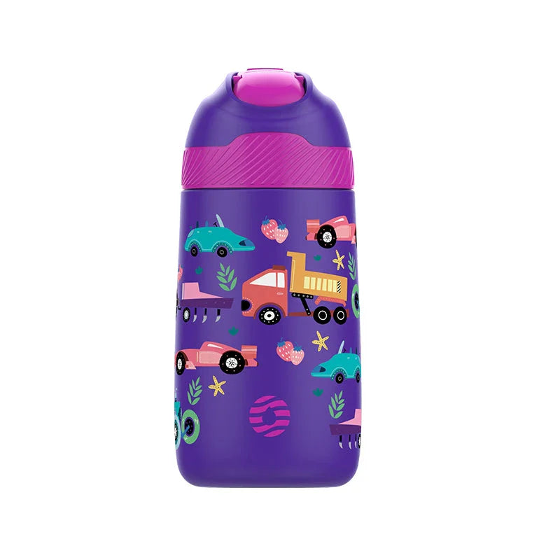 Premium children's vacuum insulated water bottle with straw in blue colour