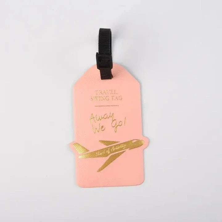 Premium PU leather luggage tag with elegant design and secure strap for UK travellers