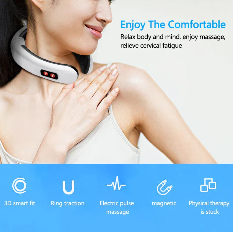 A wireless neck massager with an adjustable design for targeted neck pain relief and muscle relaxation.