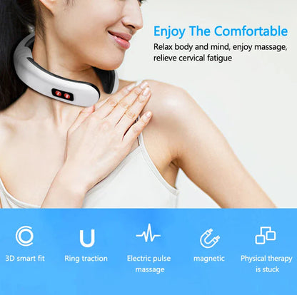 A wireless neck massager with an adjustable design for targeted neck pain relief and muscle relaxation.