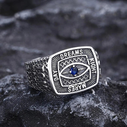 Men's 925 Sterling Silver Eye Ring with open universal size and retro-inspired design