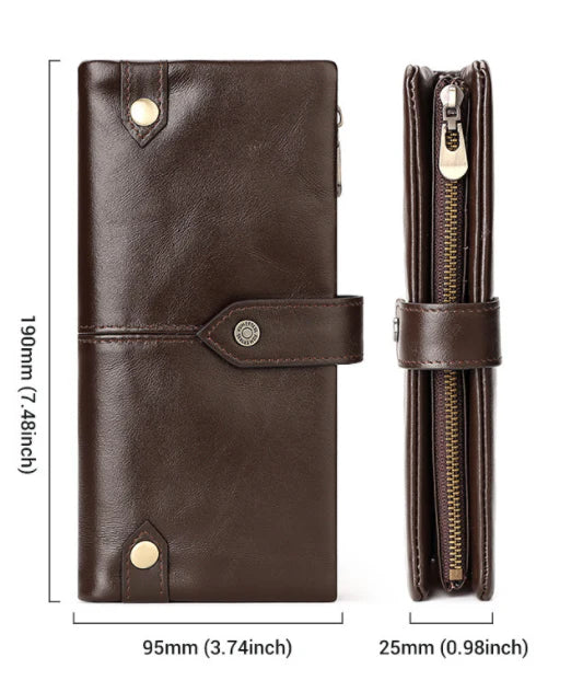 Premium British leather wallet in red, black, and brown colours with a minimalist, sophisticated design