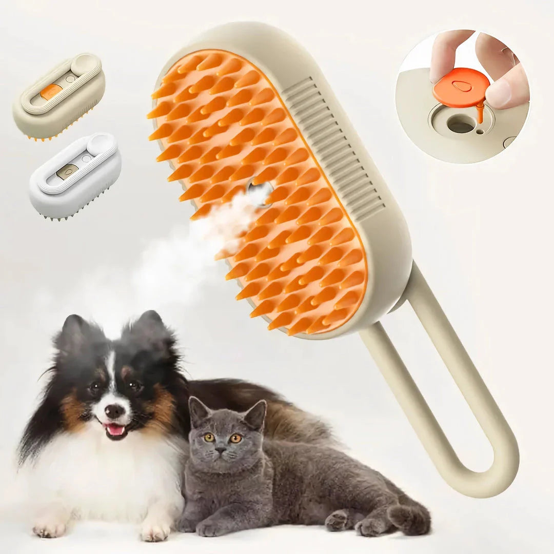 Premium 3-in-1 electric pet grooming brush with self-cleaning mechanism and soothing spray, suitable for cats and dogs