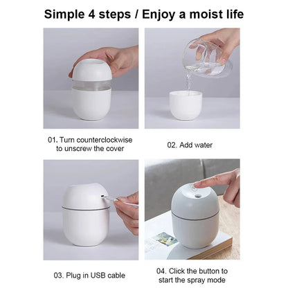Compact ultrasonic humidifier and aroma diffuser with LED night lamp, available in white colour