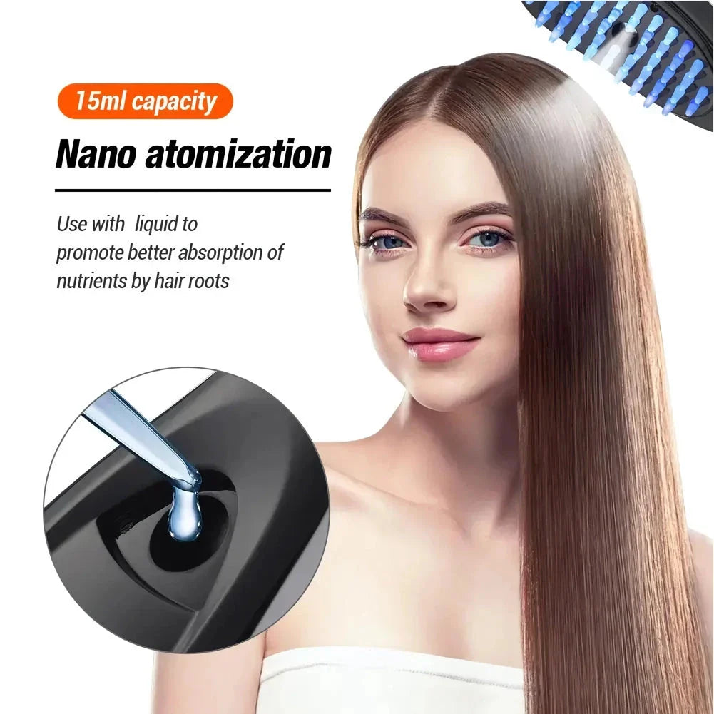A sleek and compact electric scalp massager with micro-current stimulation and blue/red light therapy for promoting hair growth and scalp health