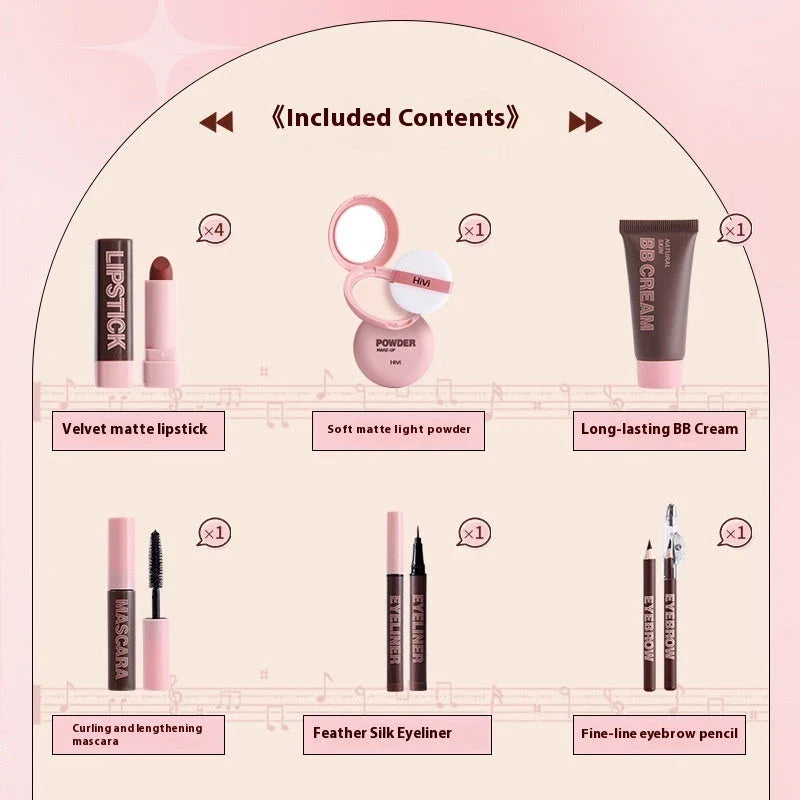 Chic Makeup Set with Matte Lipsticks, Honey Powder, and Eye Makeup Essentials