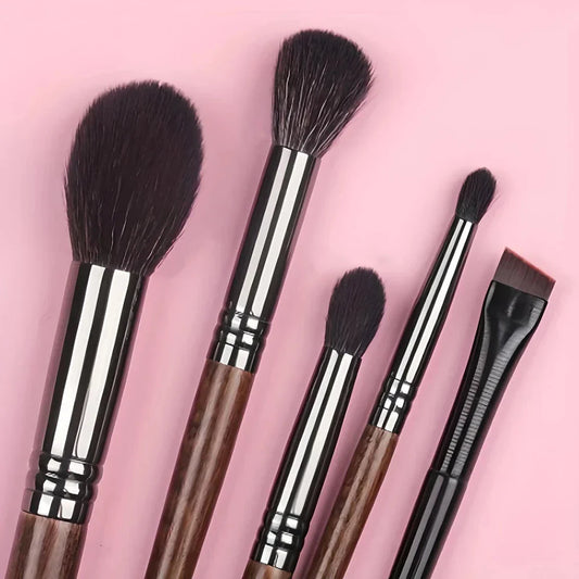 Premium 5-Piece Goat Hair Makeup Brush Set for Flawless Makeup Application