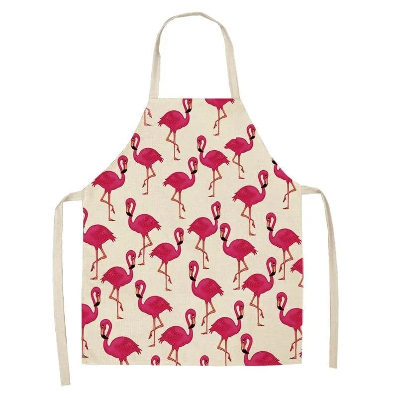 Flamingo Print Apron with Adjustable Neck Strap and Waist Ties, Made of Cotton and Linen Blend