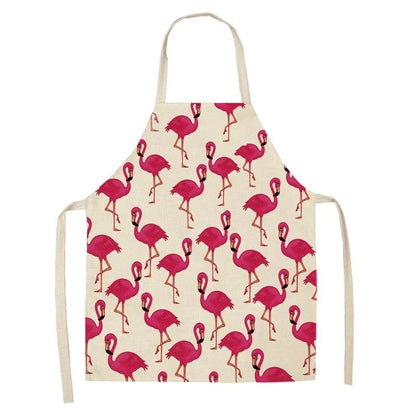 Flamingo Print Apron with Adjustable Neck Strap and Waist Ties, Made of Cotton and Linen Blend