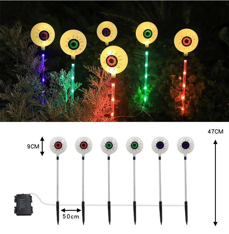 Colourful solar-powered Halloween eyeball garden lamp with weatherproof design