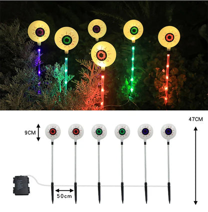 Colourful solar-powered Halloween eyeball garden lamp with weatherproof design